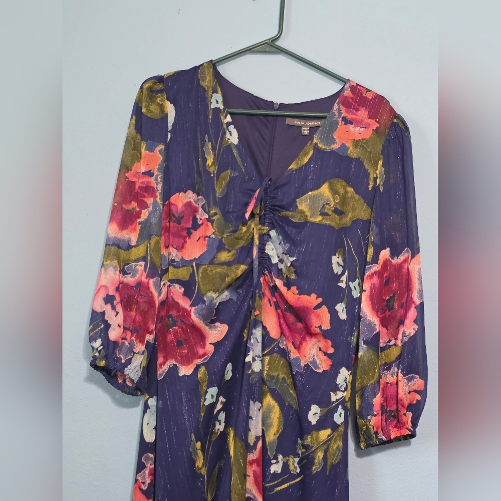 Julia Jordan Navy Floral Long Sleeve Midi Dress 12 Cottagecore Girlhoodcore - Picture 4 of 4